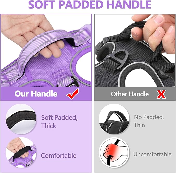PoyPet No Pull Dog Harness, No Choke Reflective Dog Vest, Adjustable Pet Harnesses with Easy Control Padded Handle for Small Medium Large Dogs(Light Purple Matching Trim,M)