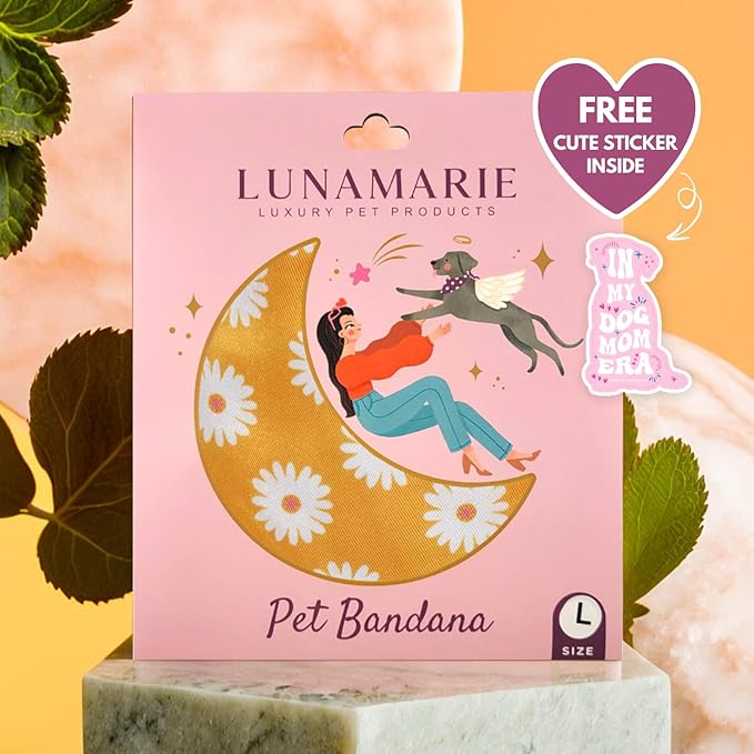 Luxury Pet Birthday Bandanas -Premium & Silky Poly Fabric | 100% Handmade | Custom Shape Dual Layered (Daisies, X-Small)