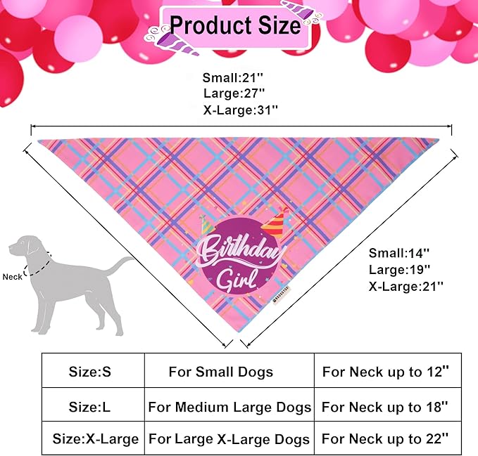 ADOGGYGO Dog Birthday Party Supplies, Pink Birthday Girl Pet Bandana Hat Bowtie Set for Medium Large Dogs (Large)