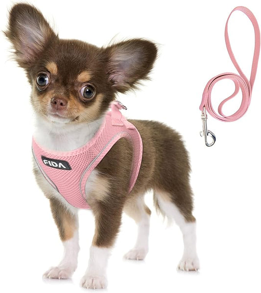 Fida Comfy Dog Harness with Leash, Soft Puppy Vest Escape Proof, Breathable Lightweight Soft Mesh, Adjustable Reflective Step-in Harness for Small Pet Walking (S, Pink)
