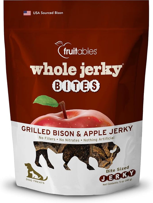 Fruitables Whole Jerky Bites for Dogs – Grilled Bison Grain-Free Dog Treats – Natural High Protein Chews with Real Meat – Limited Ingredient Recipe for Training or Reward – 5 oz Bag