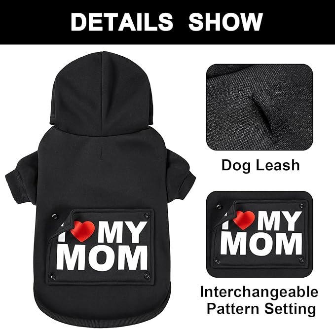 GreenJoy Magic Dog Sweater with 4 Interchangeable Patterns - Dog Hoodie Cold Weather Dog Coat Hooded Sweatshirt for Puppies,Cats, Small Medium Large Dogs (Black (Letter Print A), Large)