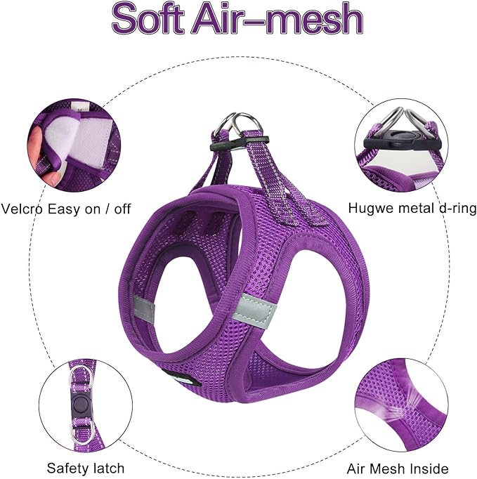 Dog Harness for Small Dogs and Leash Set, Honeycomb Grid, Reflective Lightweight Harness & Anti-Twist Pet Lead (Multi Color, Size: XS-S-M) (S, Purple)