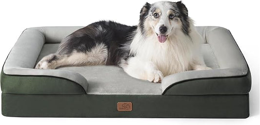 Bedsure Orthopedic Dog Bed for Extra Large Dogs - XL Washable Dog Sofa Beds Large, Supportive Foam Pet Couch Bed with Removable Washable Cover, Waterproof Lining and Nonskid Bottom, Dark Green，42inch