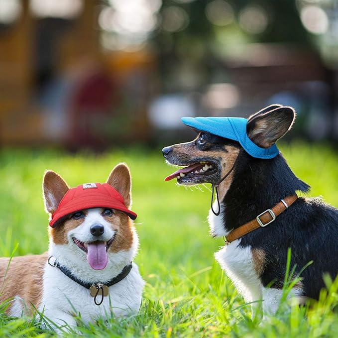 4 Pieces Pet Sun Protection Dog Visor Hats Outdoor Sports Dog Baseball Hats with Ear Holes and Adjustable Chin Strap for Extra Small Pet