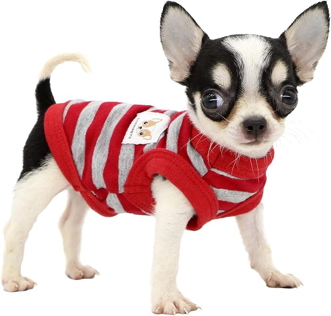 LOPHIPETS 100% Cotton Striped Dog Shirts for Small Dogs Chihuahua Puppy Clothes Tank Vest-Red and Gray Strips/XS