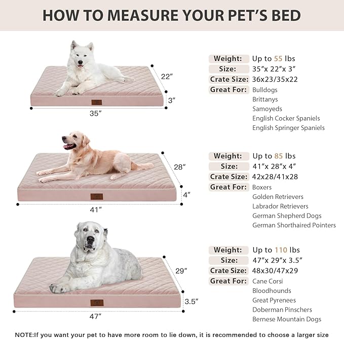 WNPETHOME Orthopedic Dog Bed - Extra Large Waterproof with Removable Cover & Anti-Slip Bottom, Egg Crate Foam Mat, Multi-Needle Quilting XL Dog Crate Bed