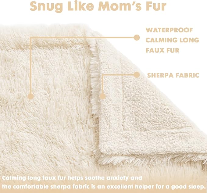 gogobunny Waterproof Dog Blanket for Large Dogs, Cats, Puppy, Reversible Faux Fur Pet Throw Blanket, Washable, Calming Furniture Protection for Sofa Bed (60x80 Inch (Pack of 1), Cream)