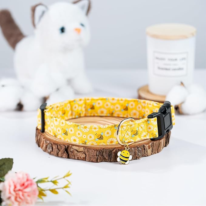 Cute Cotton Dog Collar for Small Medium Large Dogs Special Design Cute Yellow Bee Dog Collar for Boy Girl Dogs Soft Adjustable Bees Puppy Collars for Male Female Dogs Pet Collar