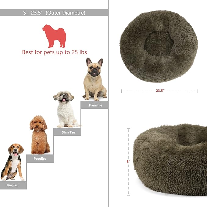 Calming Dog Beds for Small Dogs Washable Donut Puppy Bed with Anti-Anxiety Fits up to 15 lbs Pets,23 Inches Green