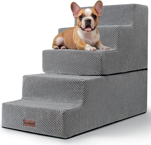 5-Step Dog Stairs for High Beds, Non-Slip Pet Steps for Small Dogs & Cats, Grey, 22.6" H
