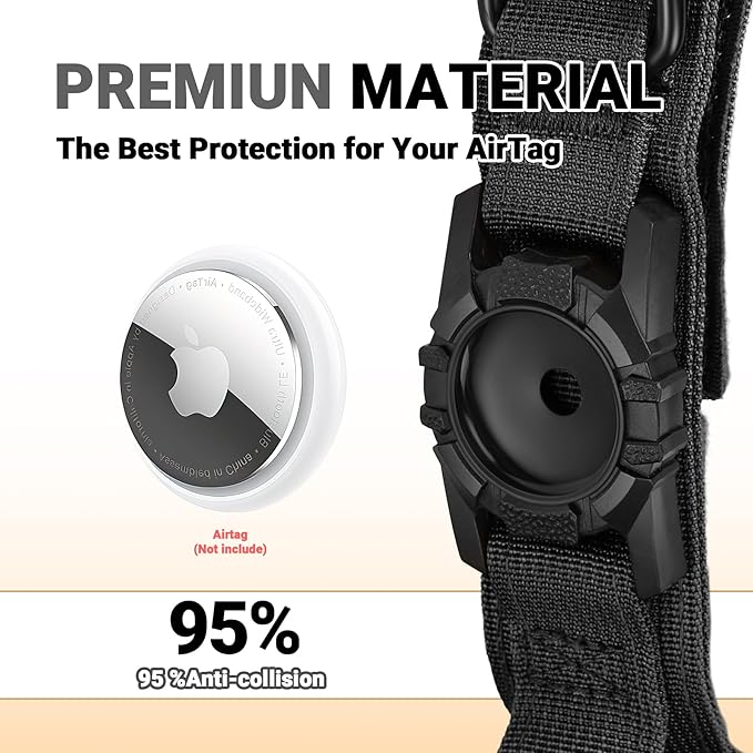 Tactical AirTag Dog Collar Leash Set - Heavy Duty, Adjustable GPS Collar Compatible with Apple AirTag, with Holder & Control Handle for Medium/Large Dogs [Black, XL]