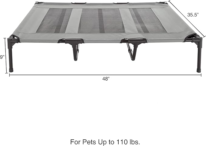 Elevated Dog Bed - 48x35.5-Inch Portable Pet Bed with Non-Slip Feet - Indoor/Outdoor Dog Cot or Puppy Bed for Pets up to 110lbs by PETMAKER (Gray)
