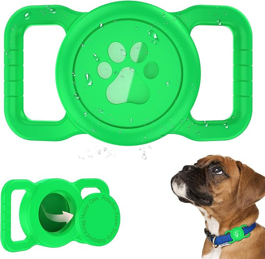 SANKALA Airtag Dog Collar Holder, [1 Pack] Waterproof Dog Airtag Holder, Silicone Full Body Covered Anti-Lost Protective Apple Air Tag Holder for Pet Collar - Fits All Width Collars, Green