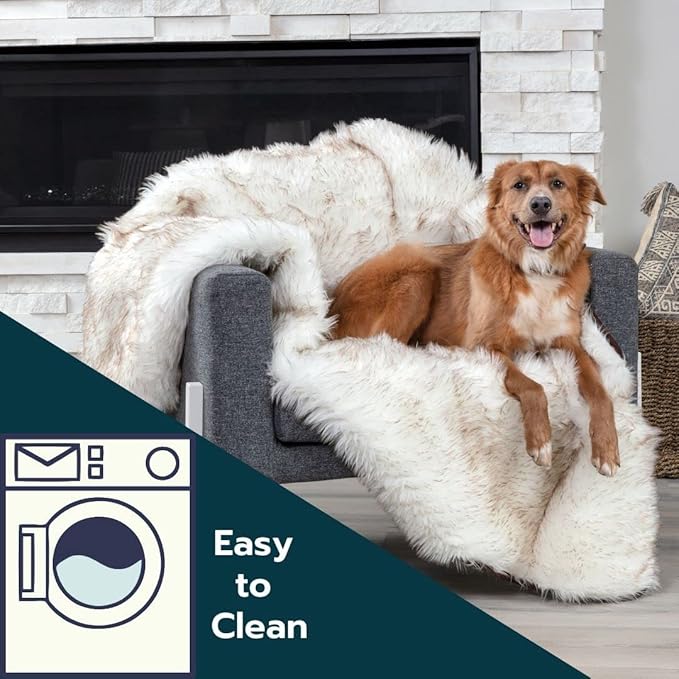 Waterproof Faux Fur Dog Blanket - Waterproof Dog Blanket for Bed, Couch or Dog Crate - White [50"x60"]