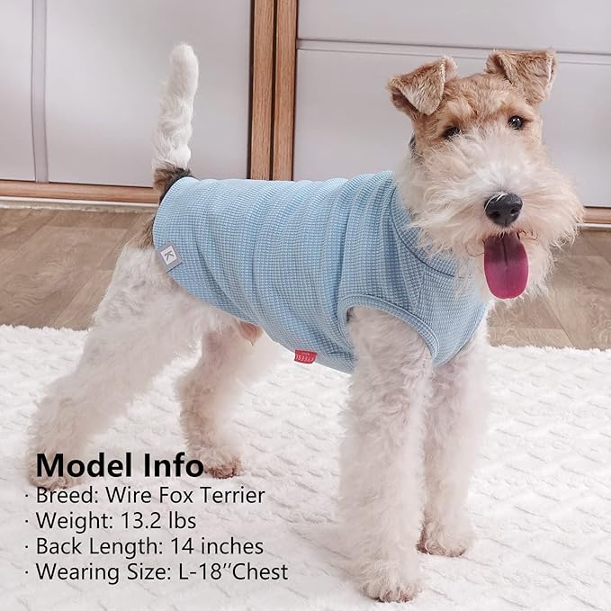 KYEESE 2Pack Dog Shirts Waffle for Small Dogs Stretchy T-Shirts Lightweight Tank Top Sleeveless Vest Breathable Cat Tee, Medium, Blue+Grey