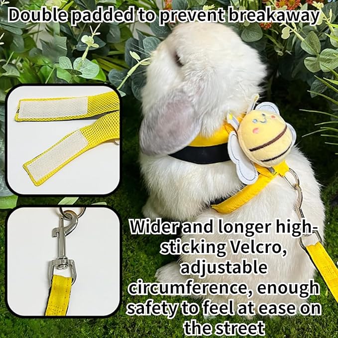 Rabbit Harness and Leash - Adjustable Bunny Harness Escape Proof for Walking Runnig Hiking Camping Outdoor,Cute Small Animal Harness Leash Set (Small)