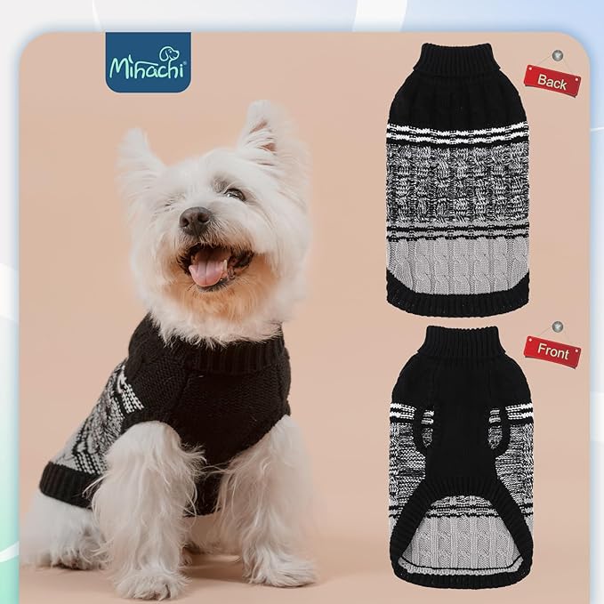 Mihachi Soft Warm Dog & Cat Pullover - Women's & Men's Pet Dogs & Cats Sweater Shirt, Cold Weather Turtleneck with Leash Hole, Black XS