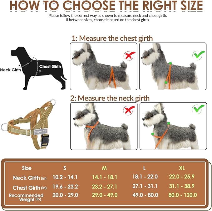 SlowTon No Pull Dog Harness - Heavy Duty Dog Harness and Leash Set for Medium Large Dogs, Reflective Tactical Harness with Soft Padded and Front Clip for Easy Walk and Training (Tan XL)