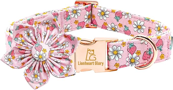 Lionheart glory Dog Collar Flower Collar Pink Dog Collar with Flower Spring Summer Cute Collar Dog Female Soft Durable Adjustable Dog Collars for Small Dogs, B:Strawberries