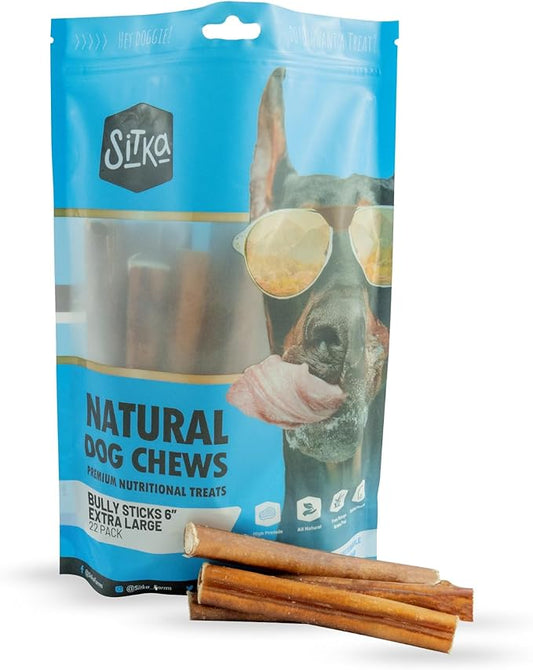 Sitka Farms Bully Sticks XL 6 inch Premium - 22 Count - Single Ingredient Treat for Dogs, Aggressive Chewers - All Natural High Protein Long Lasting Treats