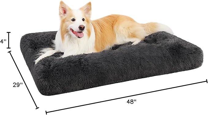 KSIIA Dog Crate Bed Washable Jumbo Dog Beds for Large Dogs Deluxe Plush Fluffy Comfy Thick Kennel Pad Anti-Slip & Anti-Scratch Pet Sleeping Mat, 48 x 29 Inch, Dark Gray
