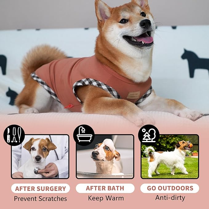 KYEESE 2Pack Dog Shirt Stretchy Sweatshirt Pullover Fleece Coats Lightweight Shirt Vest Sleeveless T-Shirt Soft for Small Dogs, Brown+Khaki, Small