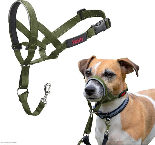 HALTI Headcollar - to Stop Your Dog Pulling on The Leash. Adjustable, Reflective and Lightweight, with Padded Nose Band. Dog Training Anti-Pull Collar for Small Dogs (Size 1, Forest Green)