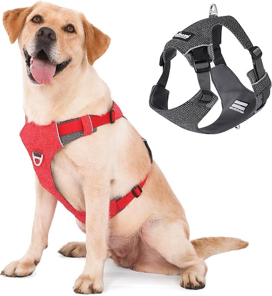 Dog Harness, Easy Walk Pet Harness No Pull with 2 Leash Clips, Reflective Running Soft Padded Adjustable Puppy Vest, Heavy Duty Seatbelt Harness for Car for Small Dogs (red, XL)