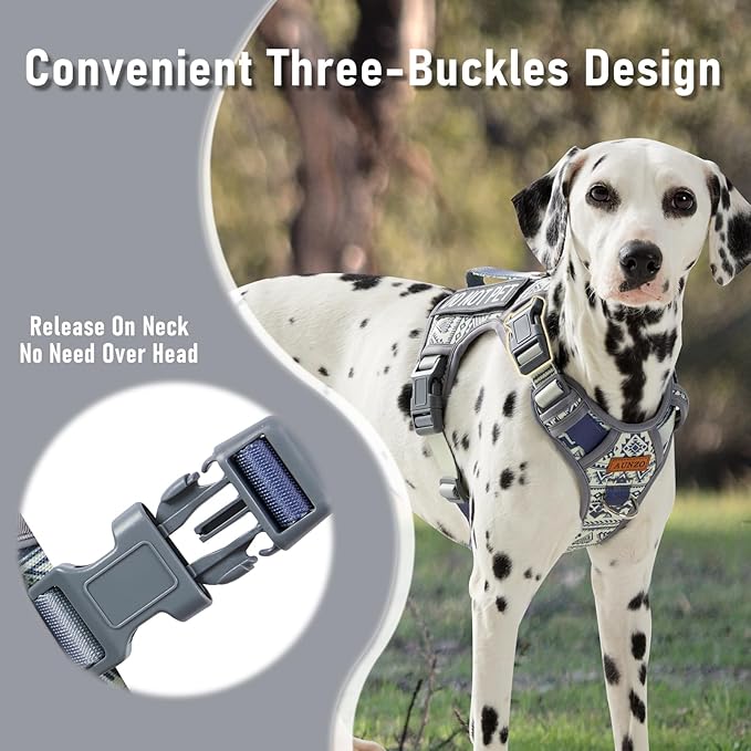Light Dog Harness for Small Sized Dog Breeds, No-Pull Pet Harness with 2 Leash Clips, Adjustable Soft Padded Dog Vest, Reflective Pet Oxford Vest, Puggle, Terriers, Beagle, Gray Ethnic, Small