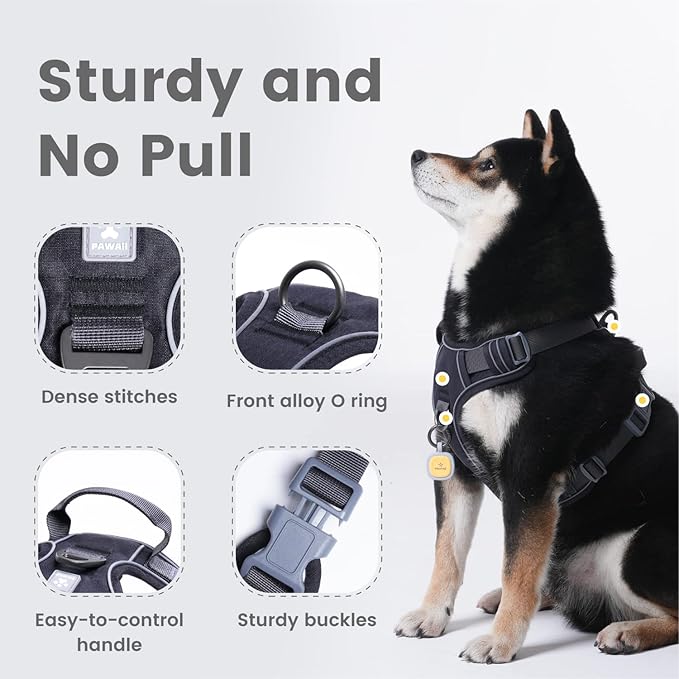 Pawaii No Pull Dog Harness with Pet ID Tag,Reflective Strips No Choke Front O Ring Breathable Mesh Adjustable Soft Padded Pet Vest with Easy Control Handle for Large Dogs