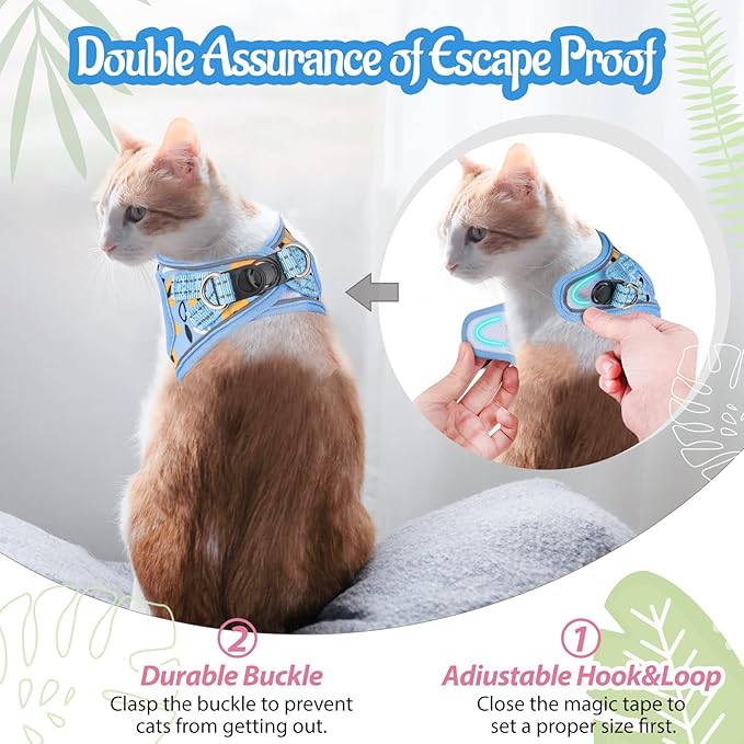 Cat Harness and Leash Escape Proof for Walking, Adjustable Soft Kitten Harness with Reflective Straps Step in Cat Vest Harness for Small Kitten and XS Dogs (Blue, XS-Chest(10.2"-11.8"))