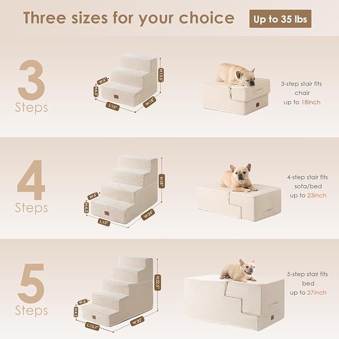 EHEYCIGA Dog Stairs for Bed 18”H, 4-Step Dog Steps for High Bed, Pet Steps for Small Dogs and Cats, Non-Slip Balanced Pet Ramp Indoor, Beige