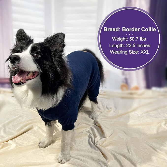 Cyeollo Soft Stretchable Thermal Dog Pjs & Onesie - Winter Dog Clothes, Navy XXL