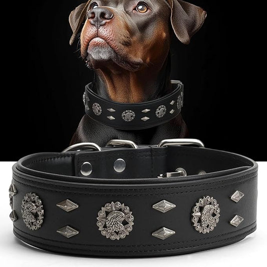 Premium Leather Dog Collar for Large Dogs - 2-Inch Wide Adjustable Soft Handmade Heavy Duty Collar for Giant Breeds, Durable & Comfortable - Black (L)