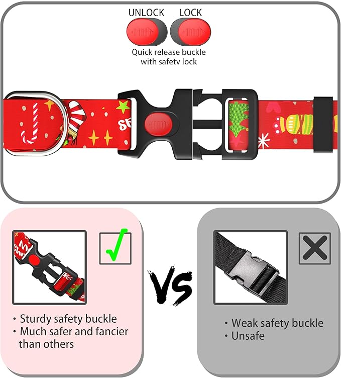 Christmas Floral Dog Collar for Small Medium Large Dogs,Girl Female Dog Collars Soft Patterns Adjustable Pet Collar with Quick Release Safety Buckle for Puppy Breed Boy Dogs,Christmas,S