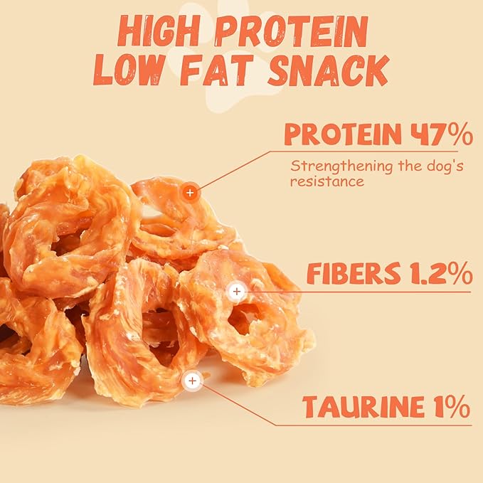 Dog Treats Chicken Jerky Rings, Rawhide-Free Grain-Free Real Dried Tenders Natural Chicken Breast Dog Chewy Training Snacks for Small Medium Large Dogs Large Pack 10.58oz