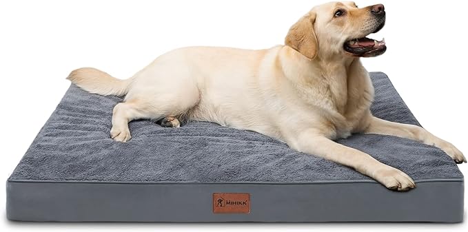 MIHIKK Waterproof Extra Large Dog Bed Orthopedic Dog Beds for Crate with Removable Washable Cover Egg-Crate Foam Pet Pad Mat with Anti-Slip Bottom, 47x29 Inch, Grey