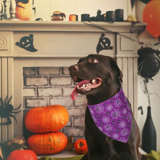 ADOGGYGO 2 Pack Halloween Dog Bandanas, Reversible Triangle Dog Scarf Accessories Halloween Bandanas for Large and Extra Large Dogs Pets (X-Large, Halloween-2)