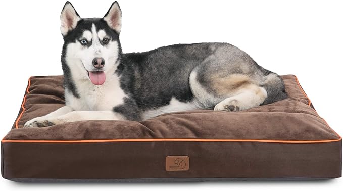 Bedsure Waterproof Dog Beds for Large Dogs - 4 Inch Thicken Up to 80lbs Pet Mat Pillows with Removable Washable Cover, Brown