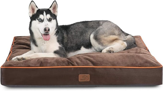 Bedsure Waterproof Dog Beds for Large Dogs - 4 Inch Thicken Up to 80lbs Pet Mat Pillows with Removable Washable Cover, Brown