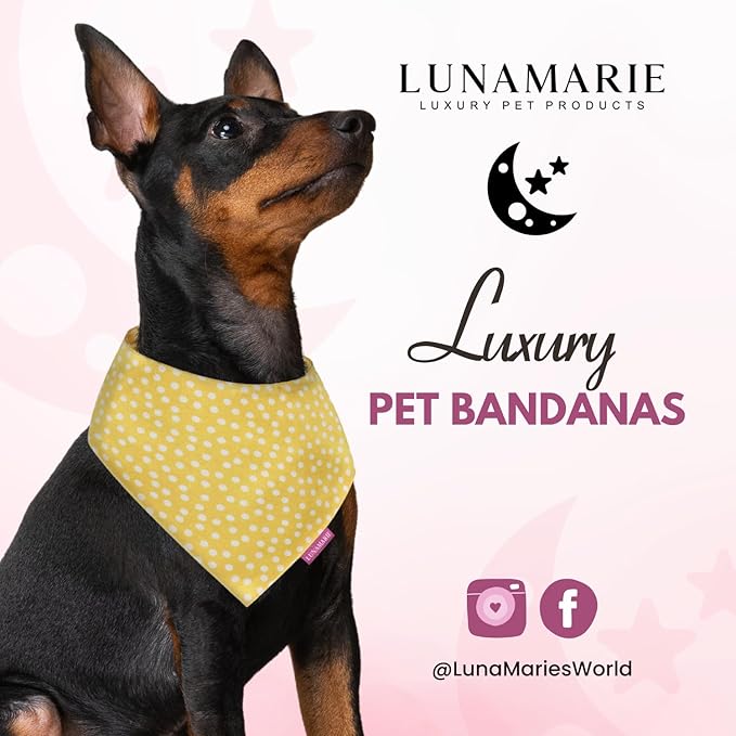 Luxury Dog Bandanas - Bright Polka Dot Pet Bandana | Premium & Silky Fabric | 100% Handmade Quality | Custom Shape Dual Layered Reversible Small, Medium, Large Cat Scarf (Sophie, Large)