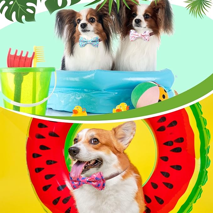 50 Pieces Summer Collar Dog Bow Ties Hawaiian Dog Collar Accessories for Dogs Bow Ties Attachment with Elastic Bands Dog Collar Detachable Charms for Dogs Collar Accessories Summer Hawaiian Costume