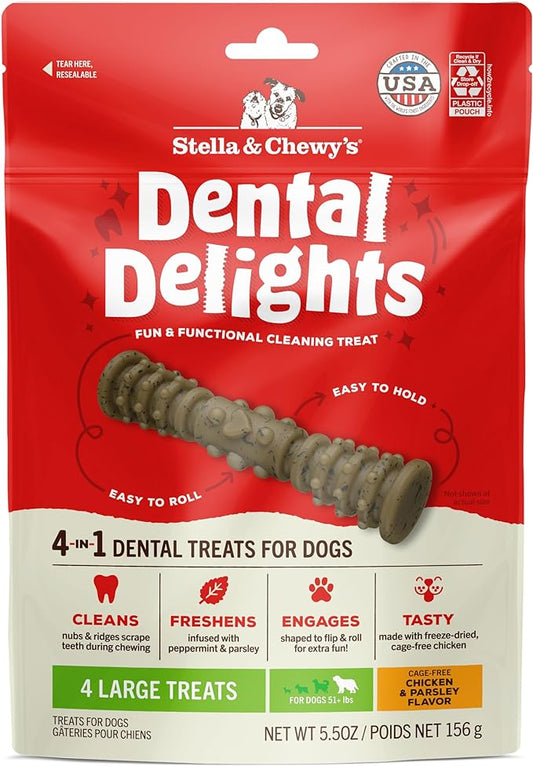 Stella & Chewy's Dental Delights with Freeze-Dried Chicken - Large Dental Treats for Dogs, 5.5 Ounce Bag