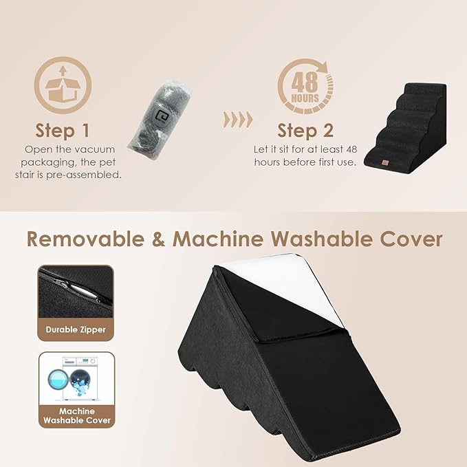 EHEYCIGA Curved Dog Stairs Ramp for High Beds 22.6" H, 5-Step Dog Steps for Small Dogs and Cats, Pet Stairs for High Bed Climbing, Non-Slip Balanced Pet Step Indoor, Black