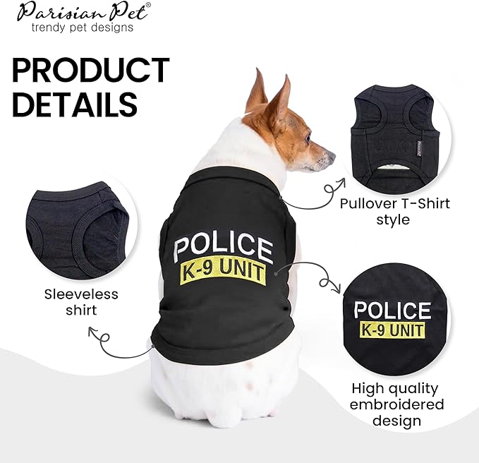 Parisian Pet Unisex Dog T-Shirt with Embroidered 'Police k-9 Unit' Dog Clothes - 100% Cotton, Dog Costume - Breathable Police Dog Vest - Machine Washable Dog Shirt for Large Dogs, XL