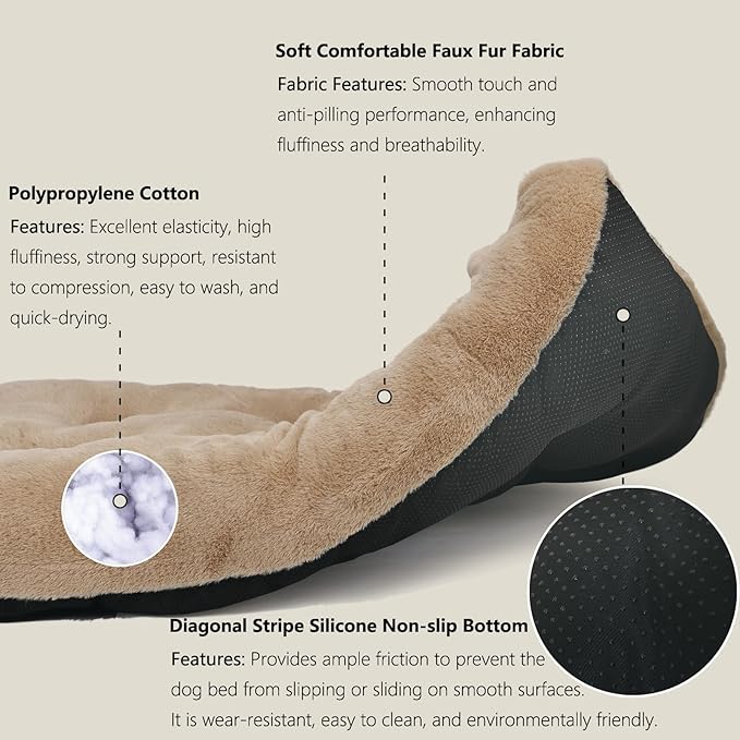 Dog Beds Large Sized Dog Washable fit Metal Crates or Kennel,Crate Pad 42x28 with Faux Fur Cage Mat for up to 70 lbs Pet,Extra Soft Crate Mat 42 inch Anti-Slip Bottom,Light Brown