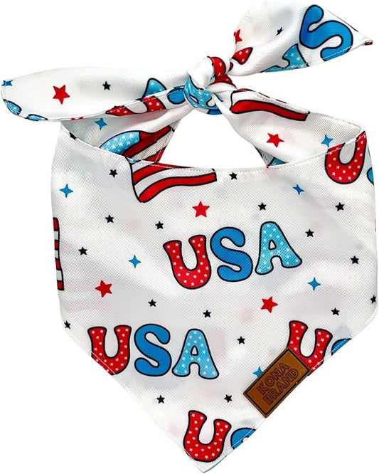 KonaBrandCo- Premium Handmade Dog Bandana | Dual Layered Silky Durable Polyester Fabric | Adjustable Fit Custom Shape- Won't Roll (Small, TEDDY- USA FLAG)