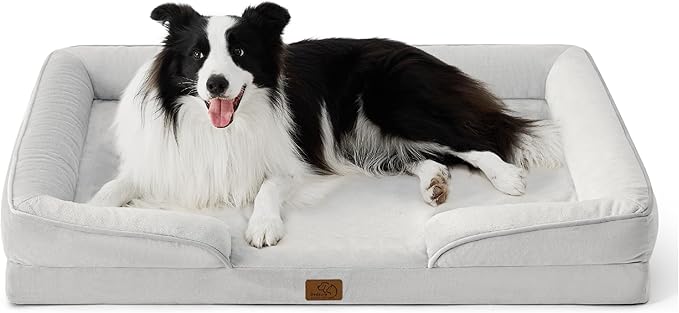 Bedsure Orthopedic Dog Beds Large Sized Dog - Washable Large Dogs Bed Waterproof, Big Comfort Pet Couch with Washable Removable Cover, Supportive Foam Pets Sofa with Nonskid Bottom, Ash Mist