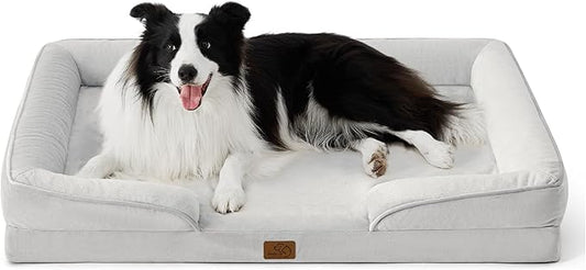 Bedsure Orthopedic Dog Beds Large Sized Dog - Washable Large Dogs Bed Waterproof, Big Comfort Pet Couch with Washable Removable Cover, Supportive Foam Pets Sofa with Nonskid Bottom, Ash Mist